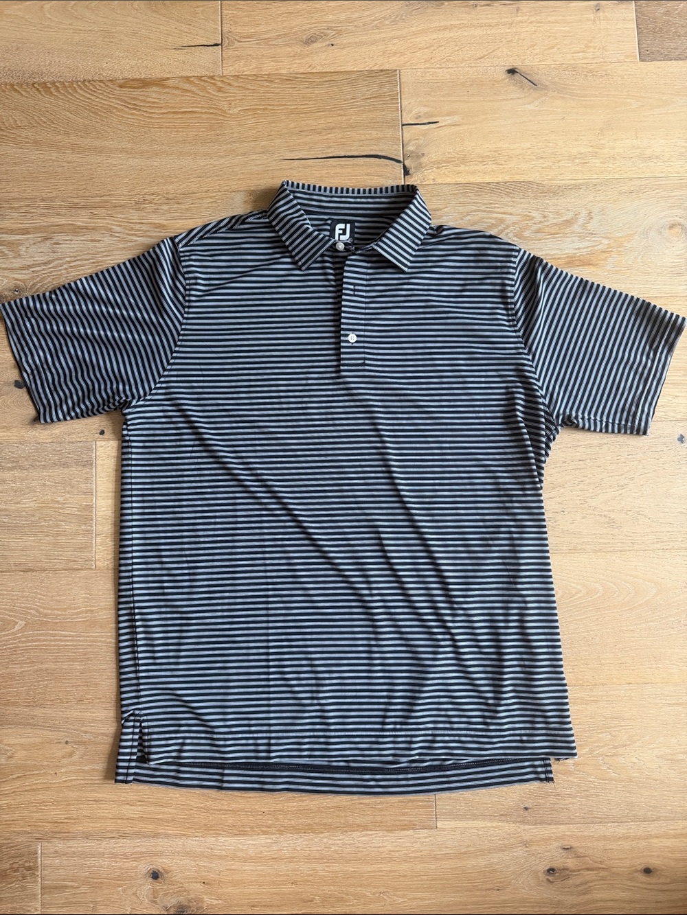 FootJoy Men’s Black, Gray and White Horizontal Stripe Polo
